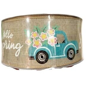 NWT Hello Spring Truck Ribbon Wired Craft Premium Ribbon Wreath Floral Truck